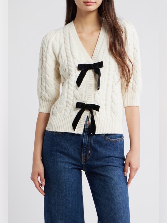 Rails Sweaters - NWT Rails Clarissa Velvet Bow Cotton & Merino Wool Cable Sweater M